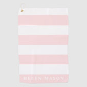 ピンクと白ストライプカスタムの女性の色 ゴルフタオル (正面)