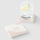 ピンクと白スワールデザインモノグラム文字 ストーンコースター (横)