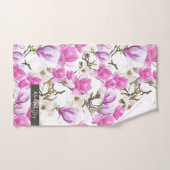 ピンクと白マグノリア花の水色パターン バスタオルセット (ハンドタオル)