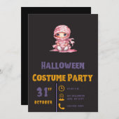 ピンクと白ミイラストライプのムブラックハロウィーン 招待状 (正面/裏面)