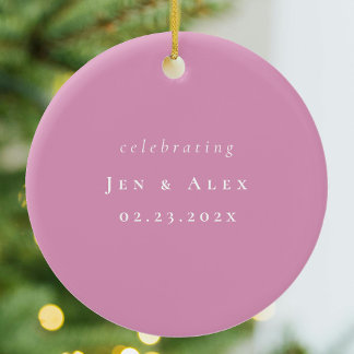 ピンクと白ミニマルの結婚クリスマス飾り セラミックオーナメント