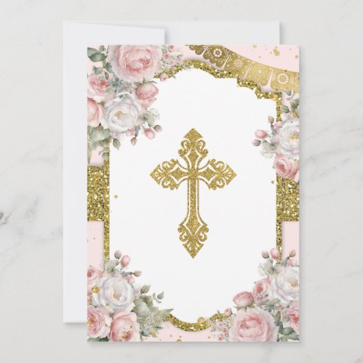 ピンクと白メキシコのプレセンタシオンデトレアノス 招待状 (裏面)