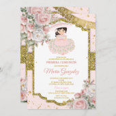 ピンクと白メキシコのプレセンタシオンデトレアノス 招待状 (正面/裏面)