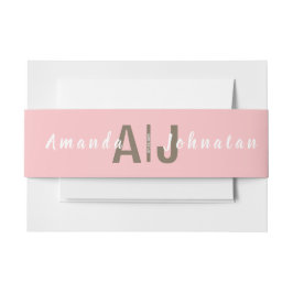 ピンクと白モダンモノグラ結婚ム 招待状ベリーバンド