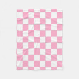 ピンクと白市松模様に フリースブランケット
