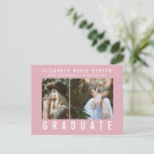 ピンクと白数々ののモダン卒業写真を入力 ポストカード (スタンド正面)