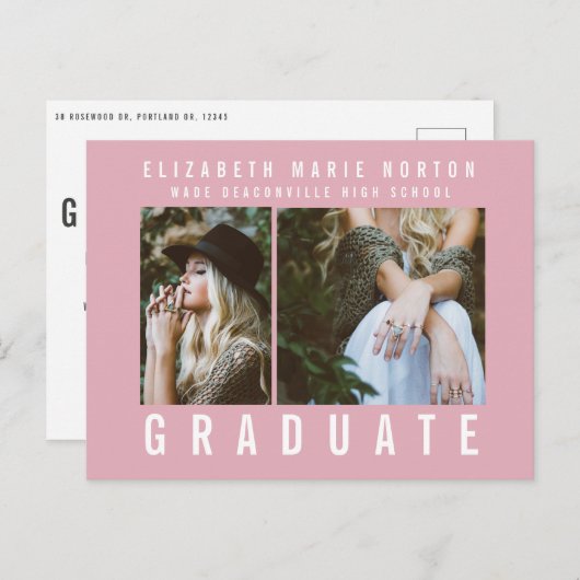 ピンクと白数々ののモダン卒業写真を入力 ポストカード (正面/裏面)