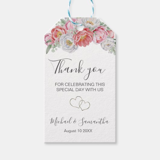 ピンクと白結婚牡丹 ギフトタグ (正面)