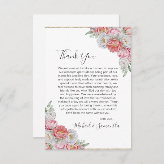ピンクと白結婚牡丹 サンキューカード (正面/裏面)