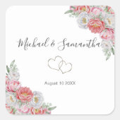 ピンクと白結婚牡丹 スクエアシール (正面)