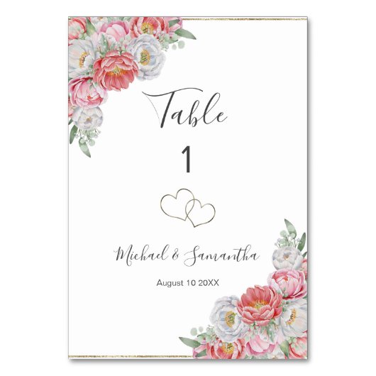 ピンクと白結婚牡丹 テーブルナンバー (正面)