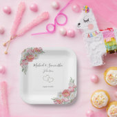 ピンクと白結婚牡丹 ペーパープレート (パーティー)