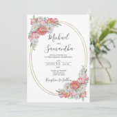 ピンクと白結婚牡丹 招待状 (スタンド正面)