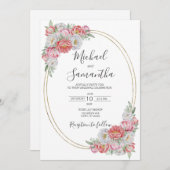 ピンクと白結婚牡丹 招待状 (正面/裏面)