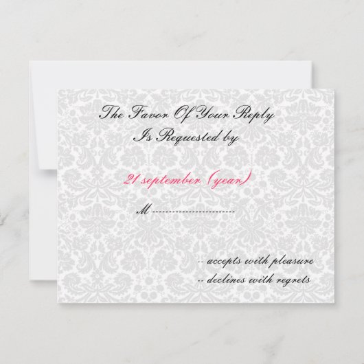 ピンクと白黒のrsvpカード 出欠カード (裏面)