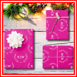 ピンクと白 | イニシャルモダンモノグラム ラッピングペーパーシート