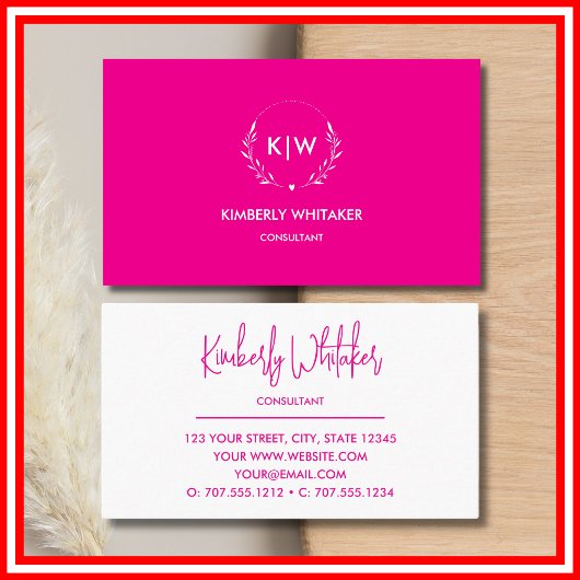 ピンクと白 | イニシャルモダンモノグラム 名刺