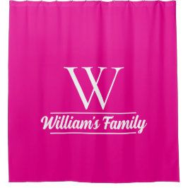 ピンクと白 | シンプルファミリー名モノグラム シャワーカーテン
