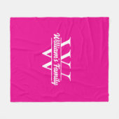 ピンクと白 | シンプルファミリー名モノグラム フリースブランケット (正面(横))