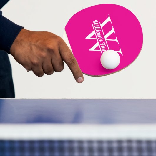 ピンクと白 | シンプルファミリー名モノグラム 卓球ラケット (インサイチュ)