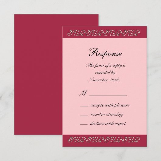 ピンクと真珠のRSVP 出欠カード (正面/裏面)