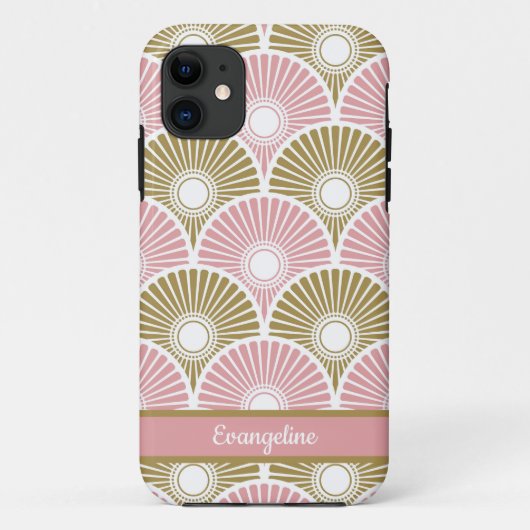 ピンクと真鍮中国のの半円波パターン Case-Mate iPhoneケース (裏面)