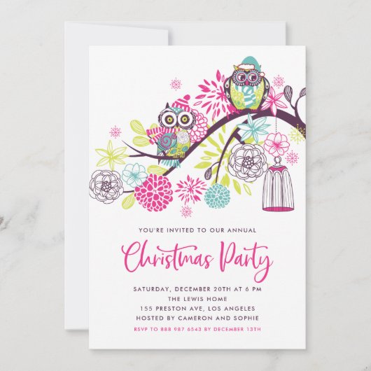 ピンクと紫かわいいフェスティバルフクロムクリスマスパーティー 招待状 (正面)