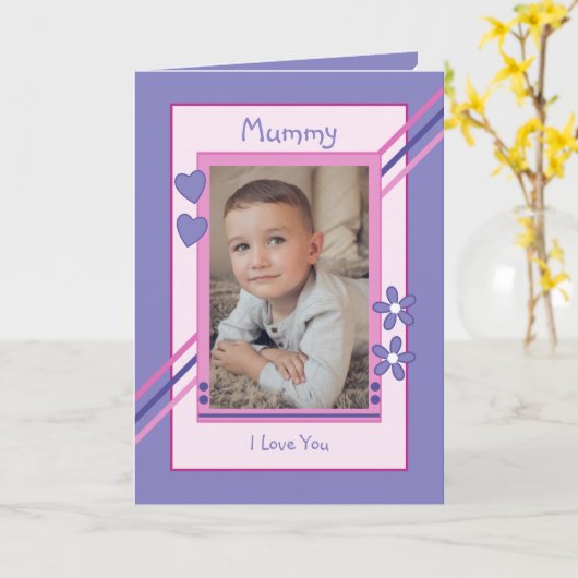 ピンクと紫とフォトミイラの誕生日 カード (黄色い花)