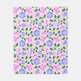 ピンクと紫と青の花のパターン フリースブランケット