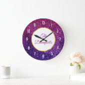 ピンクと紫のきらめく宝石 ラージ壁時計 (ホーム)