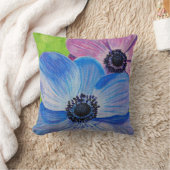 ピンクと紫のアネモネ絵画ズの クッション (ブランケット)