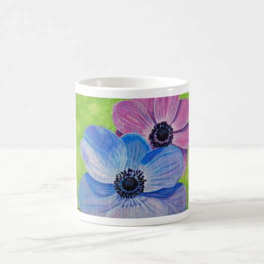ピンクと紫のアネモネ絵画ズの コーヒーマグカップ (中央)