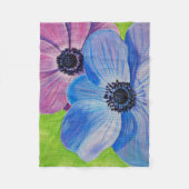 ピンクと紫のアネモネ絵画ズの フリースブランケット (正面)