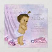 ピンクと紫のアフリカ系アメリカ人のベビーガールシャワー 招待状 (正面/裏面)