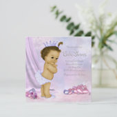 ピンクと紫のアフリカ系アメリカ人のベビーガールシャワー 招待状 (スタンド正面)