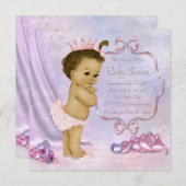ピンクと紫のアフリカ系アメリカ人のベビーガールシャワー 招待状 (正面/裏面)
