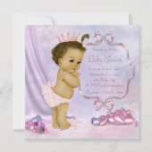 ピンクと紫のアフリカ系アメリカ人のベビーガールシャワー 招待状 (正面)