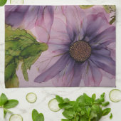 ピンクと紫のアルコールインクフラワー キッチンタオル (折り畳み)