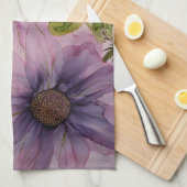 ピンクと紫のアルコールインクフラワー キッチンタオル (四つ折り)