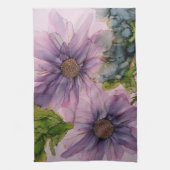 ピンクと紫のアルコールインクフラワー キッチンタオル (縦)