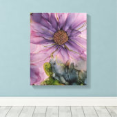 ピンクと紫のアルコールインクフラワー キャンバスプリント (インサイチュ (ウッドフロア))