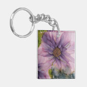 ピンクと紫のアルコールインクフラワー キーホルダー (正面左)
