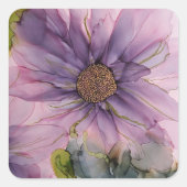 ピンクと紫のアルコールインクフラワー スクエアシール (正面)