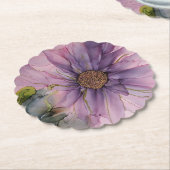 ピンクと紫のアルコールインクフラワー ペーパーコースター (アングル)
