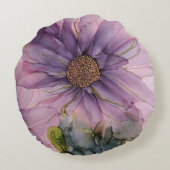 ピンクと紫のアルコールインクフラワー ラウンドクッション (裏面)