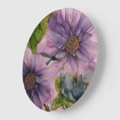 ピンクと紫のアルコールインクフラワー ラージ壁時計 (傾斜)