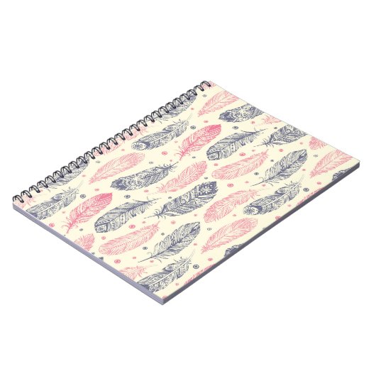 ピンクと紫のエスニックの羽毛模様 ノートブック (左側)