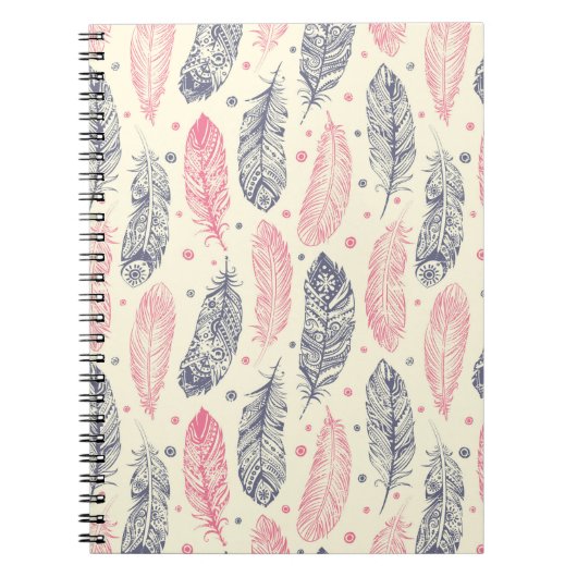 ピンクと紫のエスニックの羽毛模様 ノートブック (正面)
