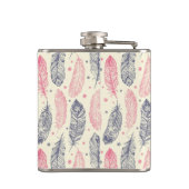 ピンクと紫のエスニックの羽毛模様 フラスク (裏面)