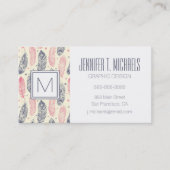 ピンクと紫のエスニックの羽毛模様 名刺 (正面)